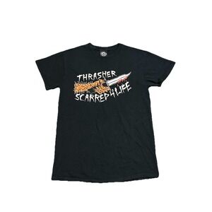 Thrasher Scarred 4 Life Knife T Shirt Neck Face Halloween Skater Y2K‎ Small